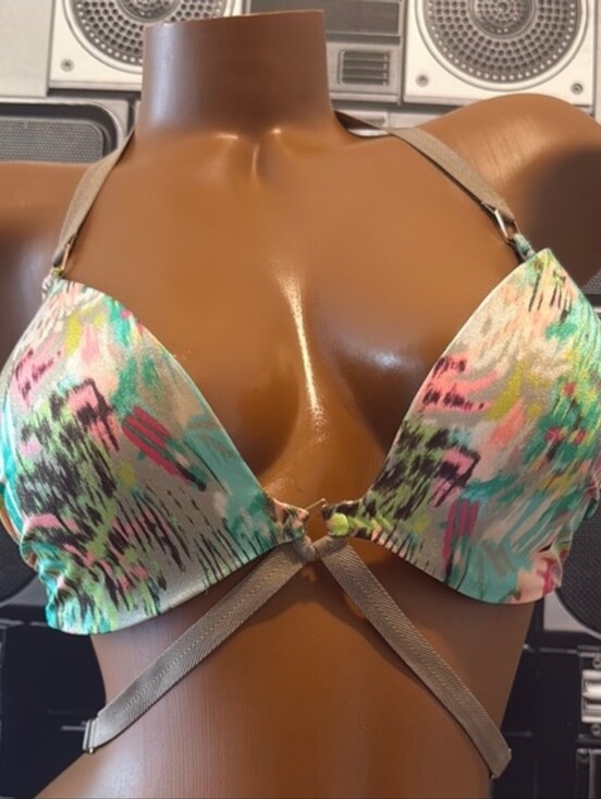 Victoria's Secret Other - NWOT Victoria's Secret Hottie Halter Turquoise Pink Multicolor Bikini Top 34DD